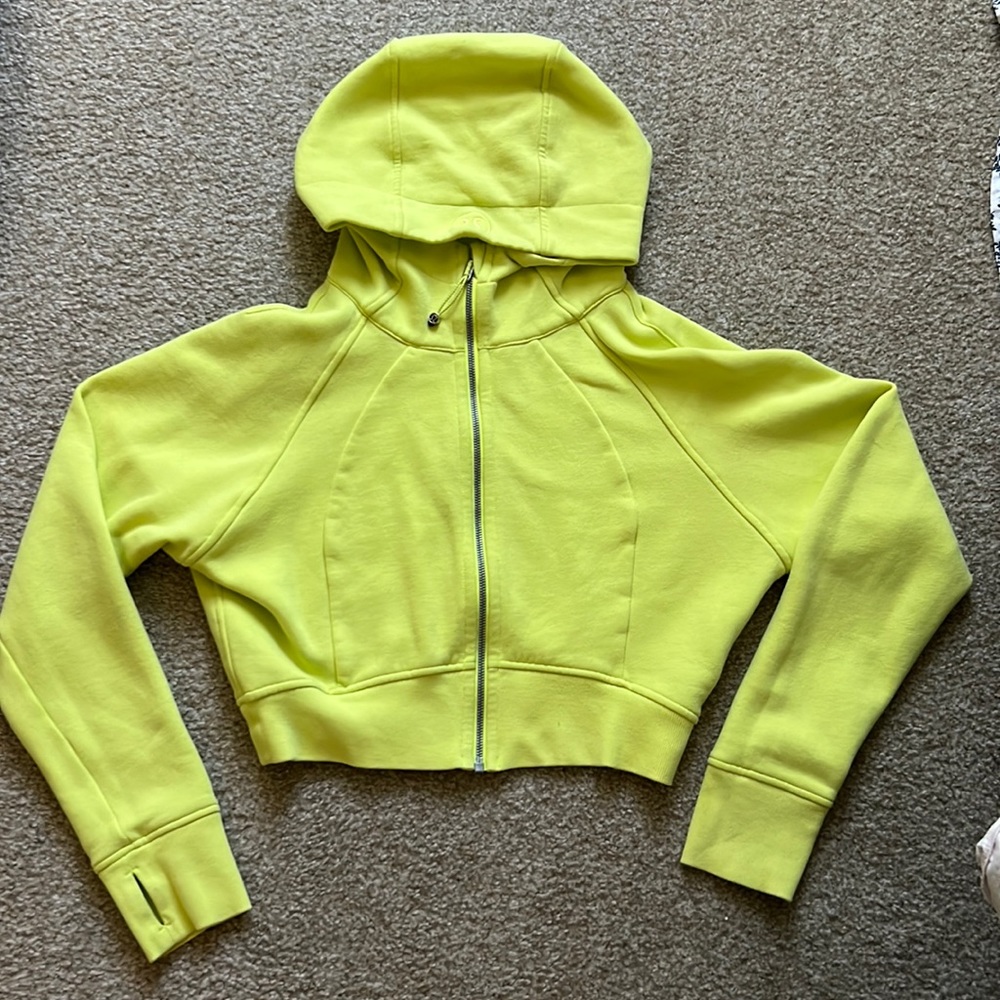Electric Lemon Scuba Full-Zip Cropped Hoodie